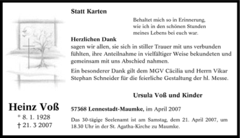 Traueranzeige von Heinz Voß von Tageszeitung