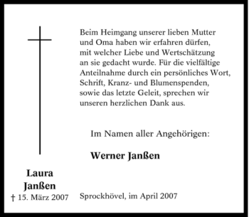 Traueranzeige von Laura Janßen von Tageszeitung