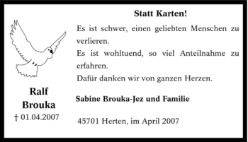 Traueranzeige von Ralf Brouka von Tageszeitung