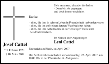 Traueranzeige von Josef Cattel von Tageszeitung