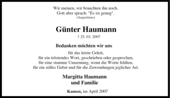 Traueranzeige von Günter Haumann von Tageszeitung