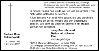 Traueranzeige von Barbara Rosa Potrzebowski von Tageszeitung