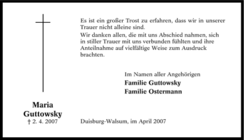 Traueranzeige von Maria Guttowsky von Tageszeitung