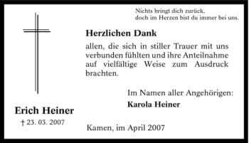Traueranzeige von Erich Heiner von Tageszeitung