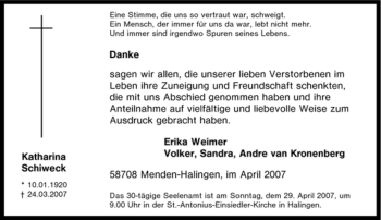 Traueranzeige von Katharina Schiweck von Tageszeitung