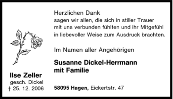 Traueranzeige von Ilse Zeller von Tageszeitung