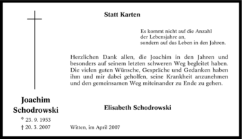 Traueranzeige von Joachim Schodrowski von Tageszeitung