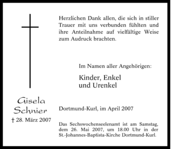 Traueranzeige von Gisela Schnier von Tageszeitung