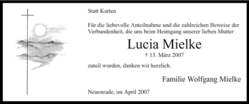 Traueranzeige von Lucia Mielke von Tageszeitung