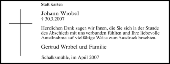 Traueranzeige von Johann Wrobel von Tageszeitung