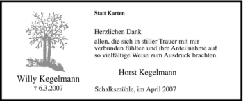 Traueranzeige von Willy Kegelmann von Tageszeitung