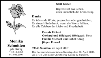 Traueranzeige von Monika Schmitten von Tageszeitung