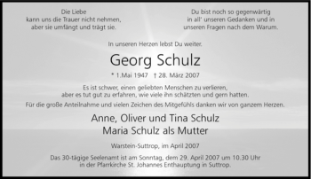 Traueranzeige von Georg Schulz von Tageszeitung