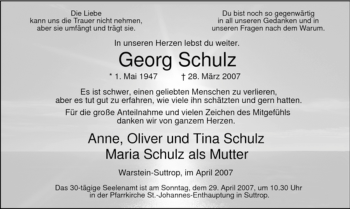 Traueranzeige von Georg Schulz von Tageszeitung