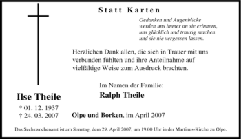Traueranzeige von Ilse Theile von Tageszeitung