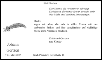 Traueranzeige von Johann Gertzen von Tageszeitung