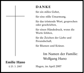 Traueranzeige von Emilie Hano von Tageszeitung