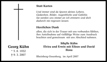 Traueranzeige von Georg Kühn von Tageszeitung