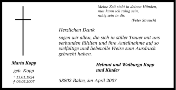 Traueranzeige von Marta Kopp von Tageszeitung