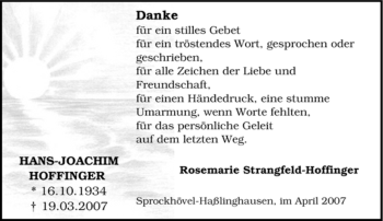 Traueranzeige von Hans-Joachim Hoffinger von Tageszeitung