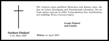 Traueranzeige von Norbert Pittdorf von Tageszeitung
