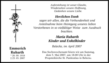 Traueranzeige von Emmerich Rubarth von Tageszeitung