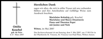 Traueranzeige von Ottilie Koschel von Tageszeitung