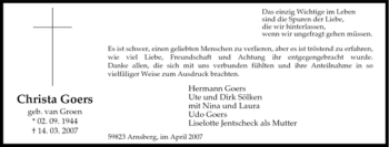 Traueranzeige von Christa Goers von Tageszeitung