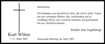 Traueranzeige von Kurt Wilms von Tageszeitung