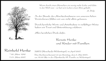 Traueranzeige von Reinhold Henke von Tageszeitung