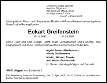 Traueranzeige von Eckart Greifenstein von Tageszeitung