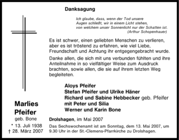 Traueranzeige von Marlies Pfeifer von Tageszeitung