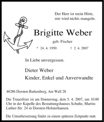 Traueranzeige von Brigitte Weber von Tageszeitung