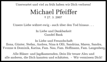 Traueranzeige von Michael Pfeiffer von Tageszeitung