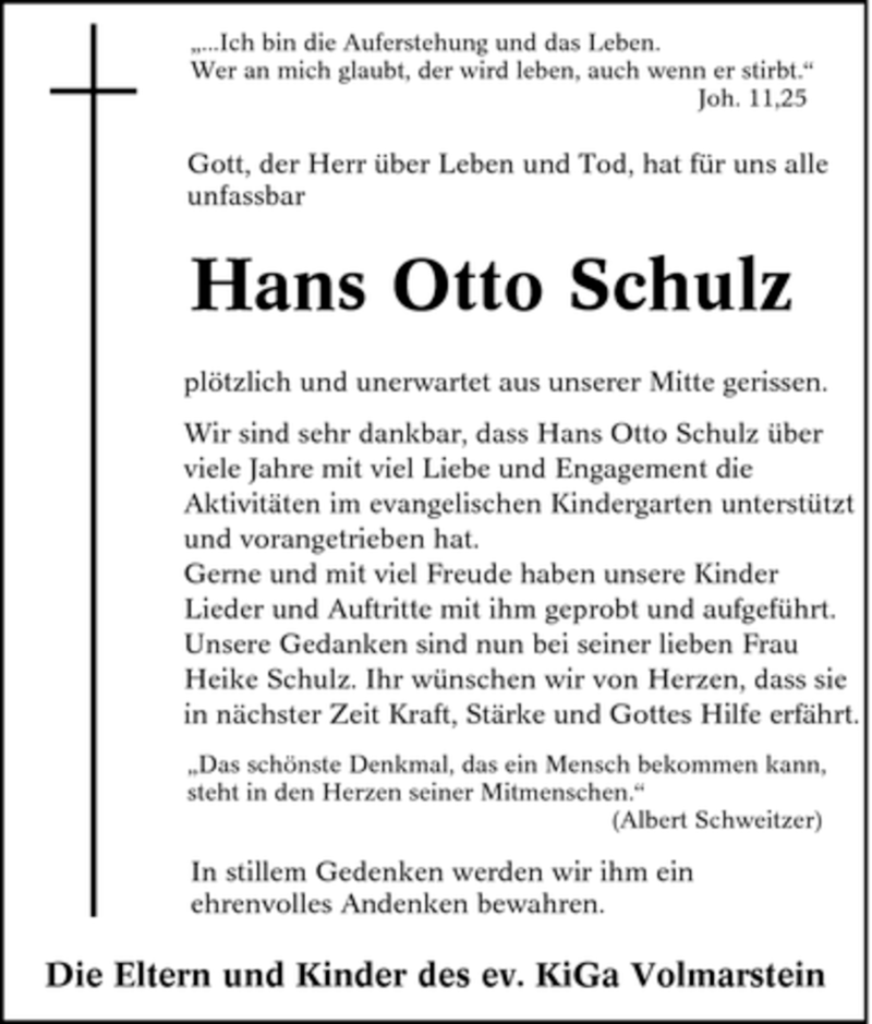  Traueranzeige für Hans Otto Schulz vom 04.04.2007 aus Tageszeitung