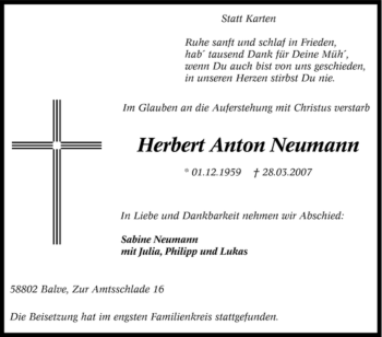 Traueranzeige von Herbert Anton Neumann von Tageszeitung