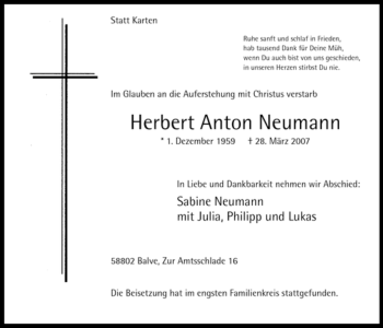 Traueranzeige von Herbert Anton Neumann von Tageszeitung
