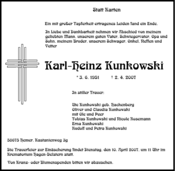 Traueranzeige von Karl-Heinz Kunkowski von Tageszeitung