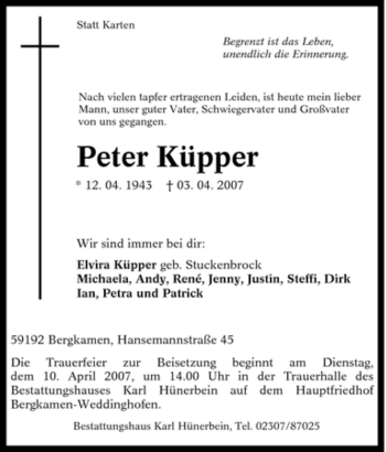 Traueranzeige von Peter Küpper von Tageszeitung
