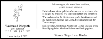 Traueranzeige von Waltraud Niegsch von Tageszeitung