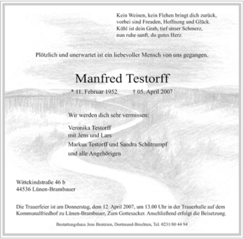 Traueranzeige von Manfred Testorff von Tageszeitung