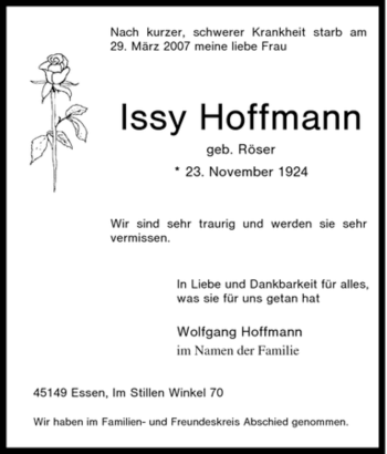 Traueranzeige von Issy Hoffmann von Tageszeitung