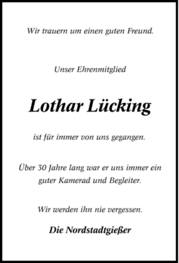 Traueranzeige von Lothar Lücking von Tageszeitung