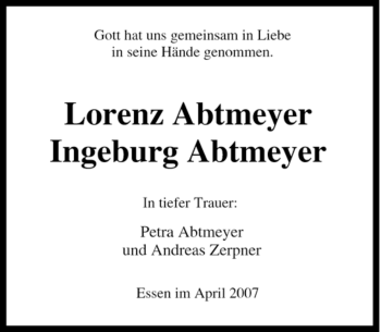 Traueranzeige von Lorenz Abtmeyer von Tageszeitung