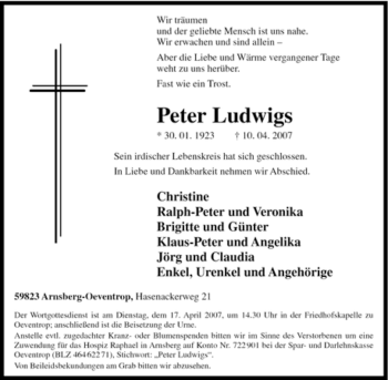 Traueranzeige von Peter Ludwigs von Tageszeitung