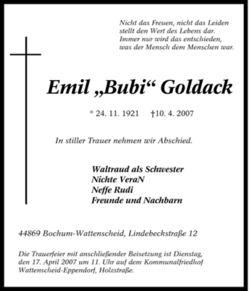 Traueranzeige von Emil Goldack von Tageszeitung