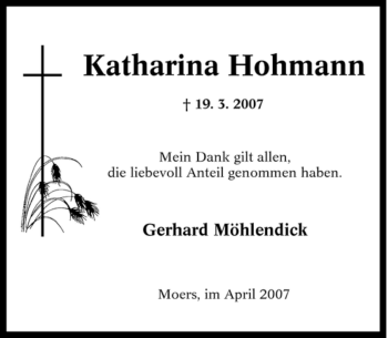 Traueranzeige von Katharina Hohmann von Tageszeitung