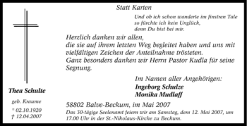 Traueranzeige von Thea Schulte von Tageszeitung