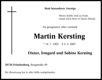 Traueranzeige von Martin Kersting von Tageszeitung