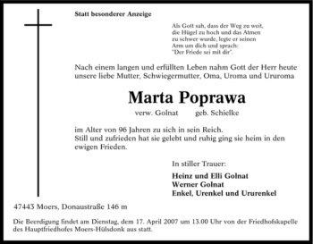 Traueranzeige von Marta Poprawa von Tageszeitung
